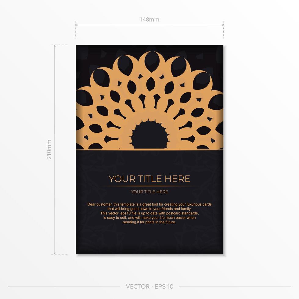 Dark postcard design with vintage Indian mandala ornament. Can be used as background and wallpaper. Elegant and classic vector elements ready for print and typography.