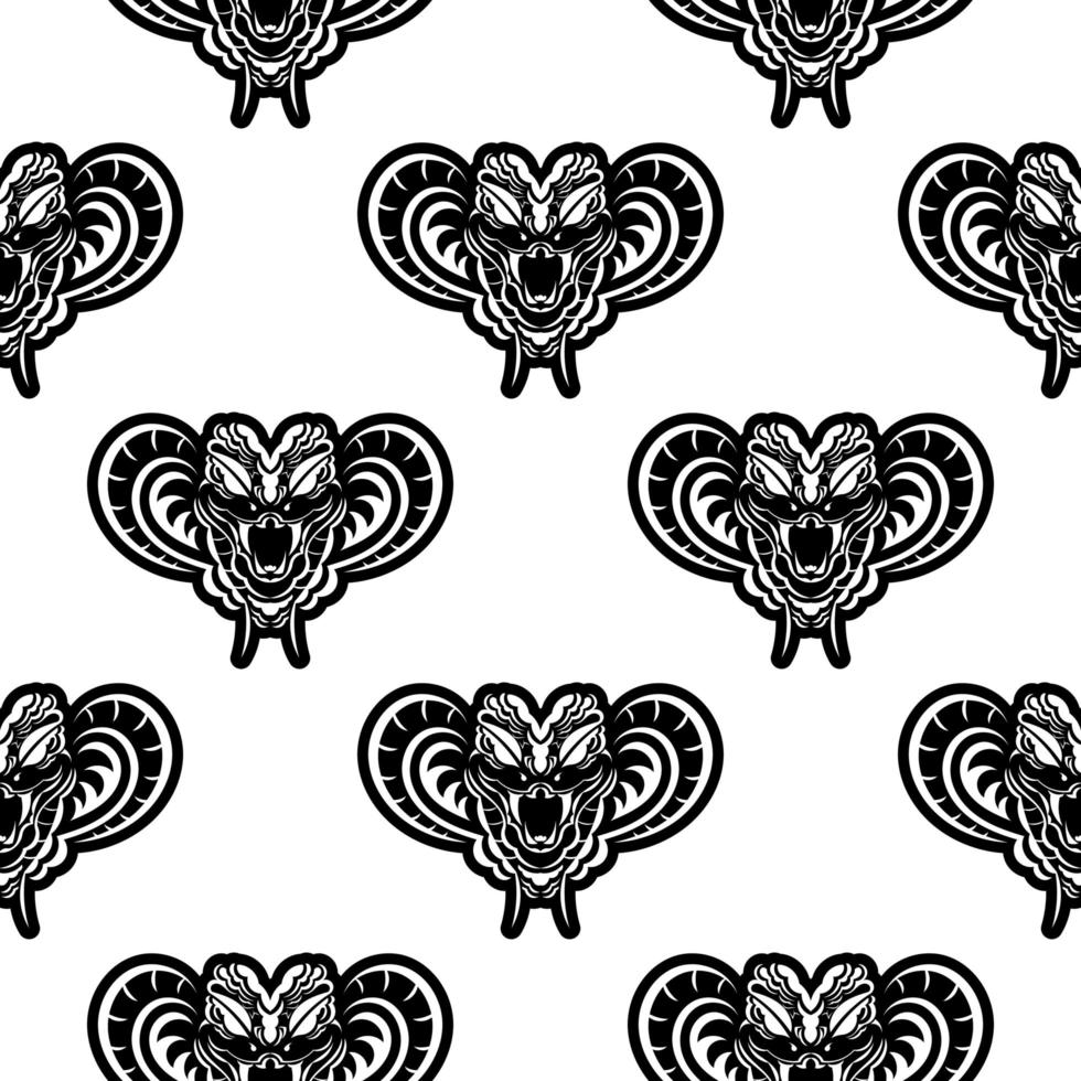 Black and white seamless pattern with snake heads. Vector illustration.