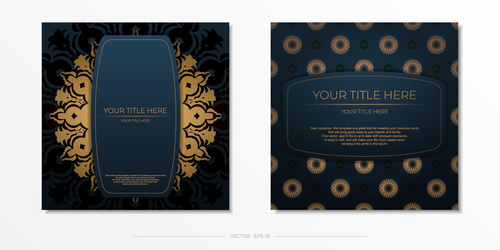 Dark blue invitation card template with abstract ornament. Elegant and classic vector elements ready for print and typography.