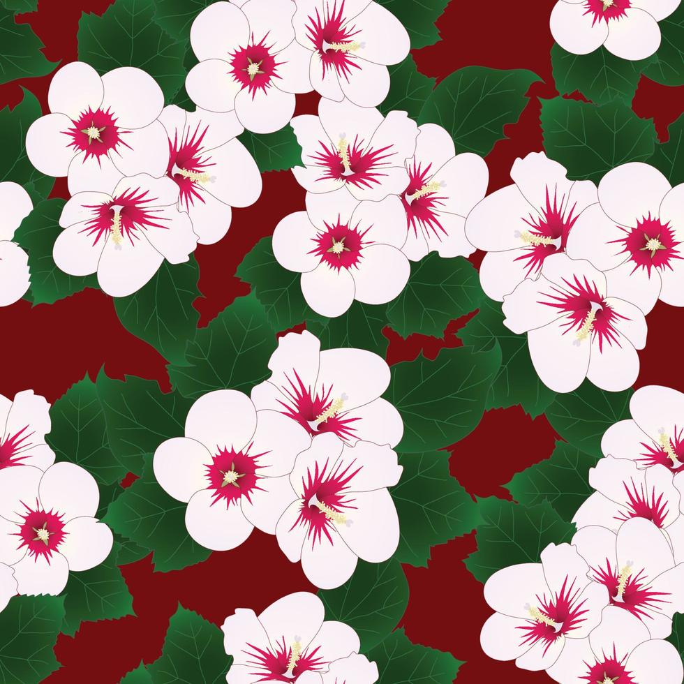 White Hibiscus syriacus - Rose of Sharon on Red Background. Vector Illustration