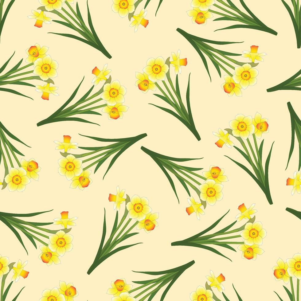 Yellow Daffodil - Narcissus Seamless on Beige Ivory Background vector