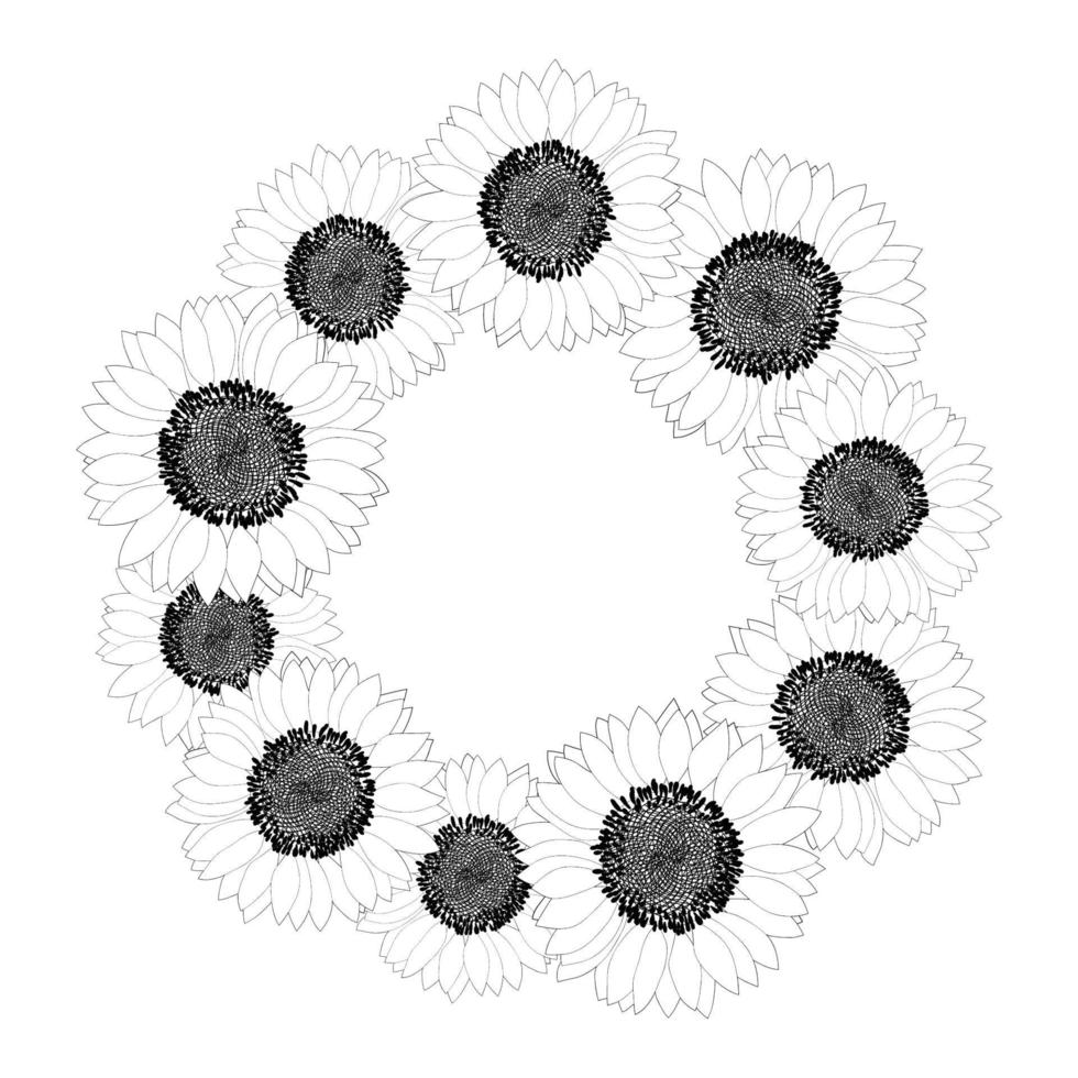 Sunflower Wreath Outline vector