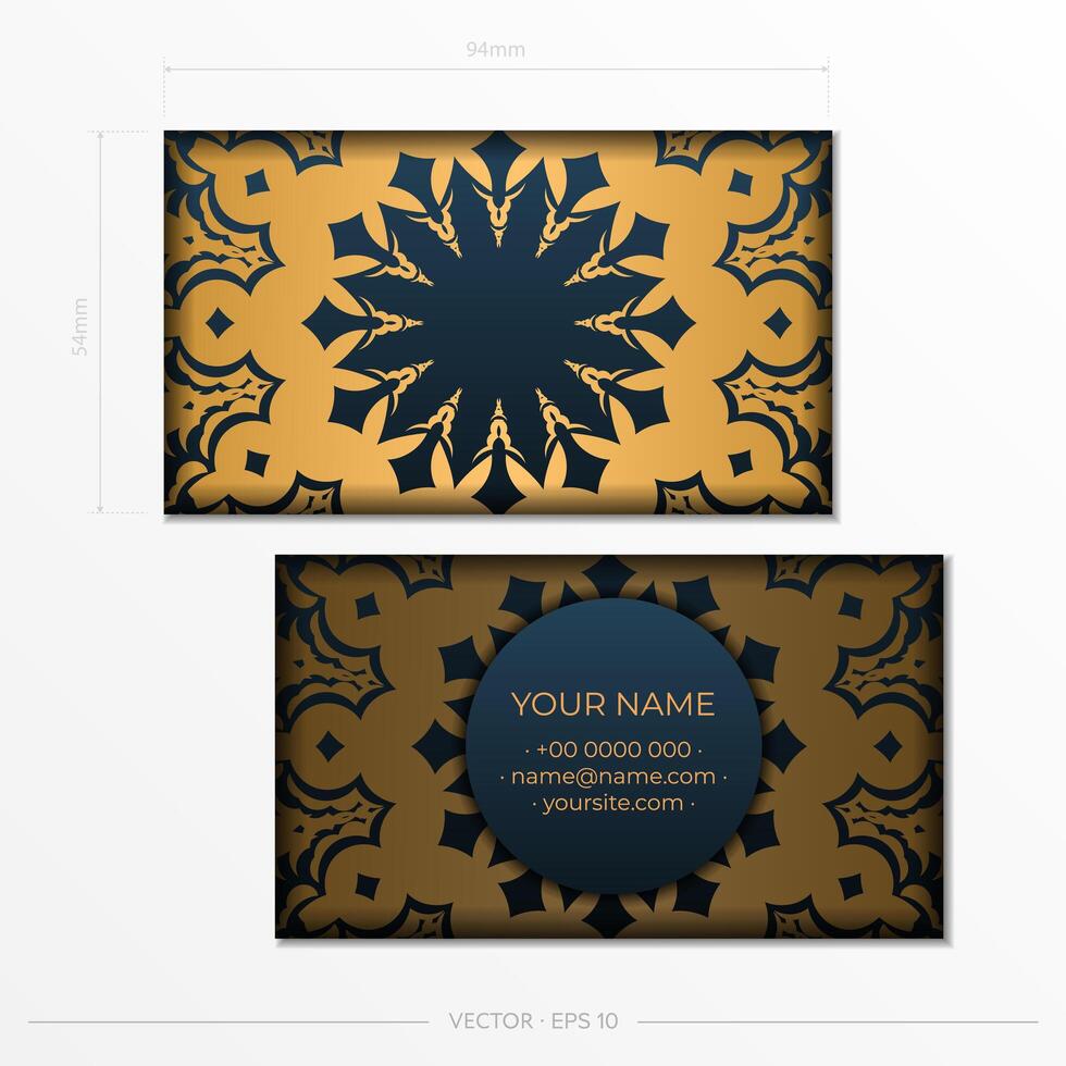 Blue Business Cards Template. Decorative business card ornaments, oriental pattern, illustration. vector
