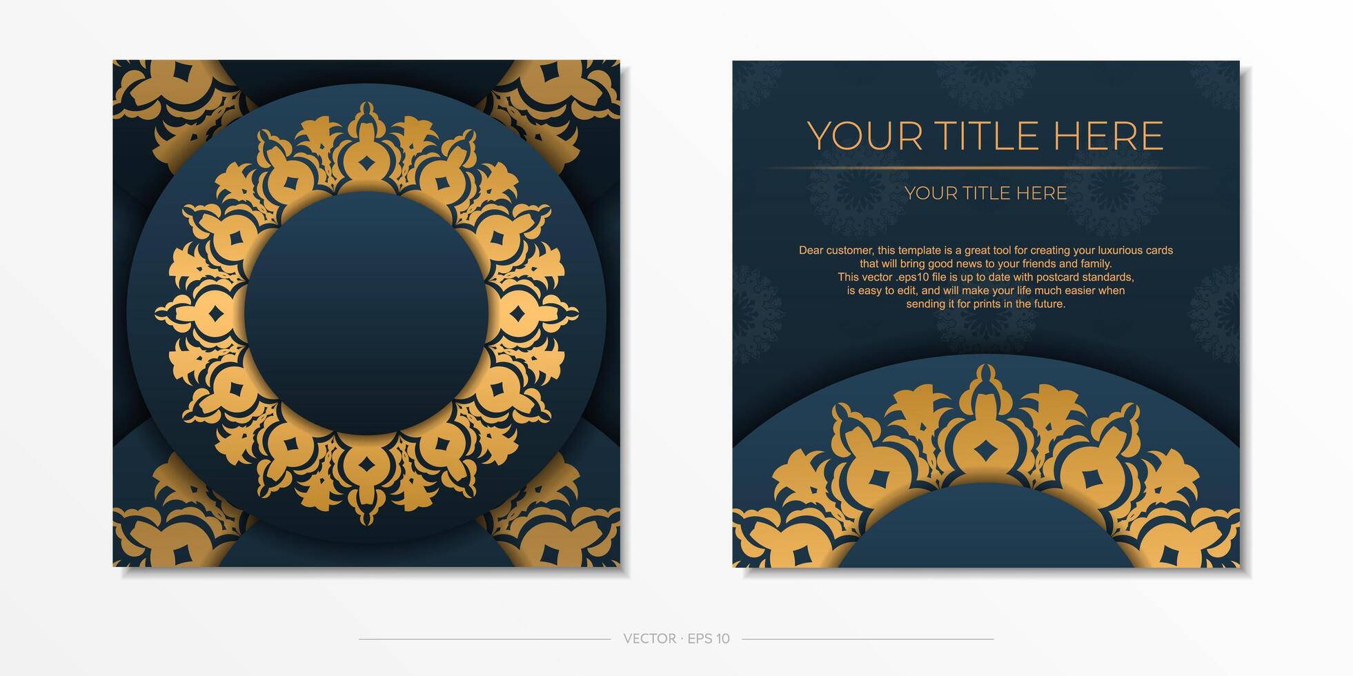 Dark blue invitation card template with abstract ornament. Elegant and classic elements are great for decoration. vector