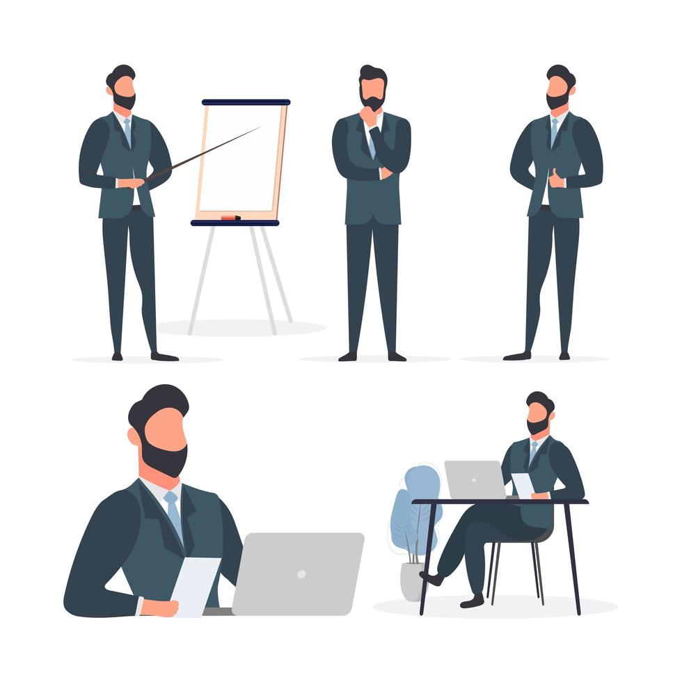 Businessman in a business suit. A man in a classic suit. Set for presentation on a business theme. Isolated. Vector. vector