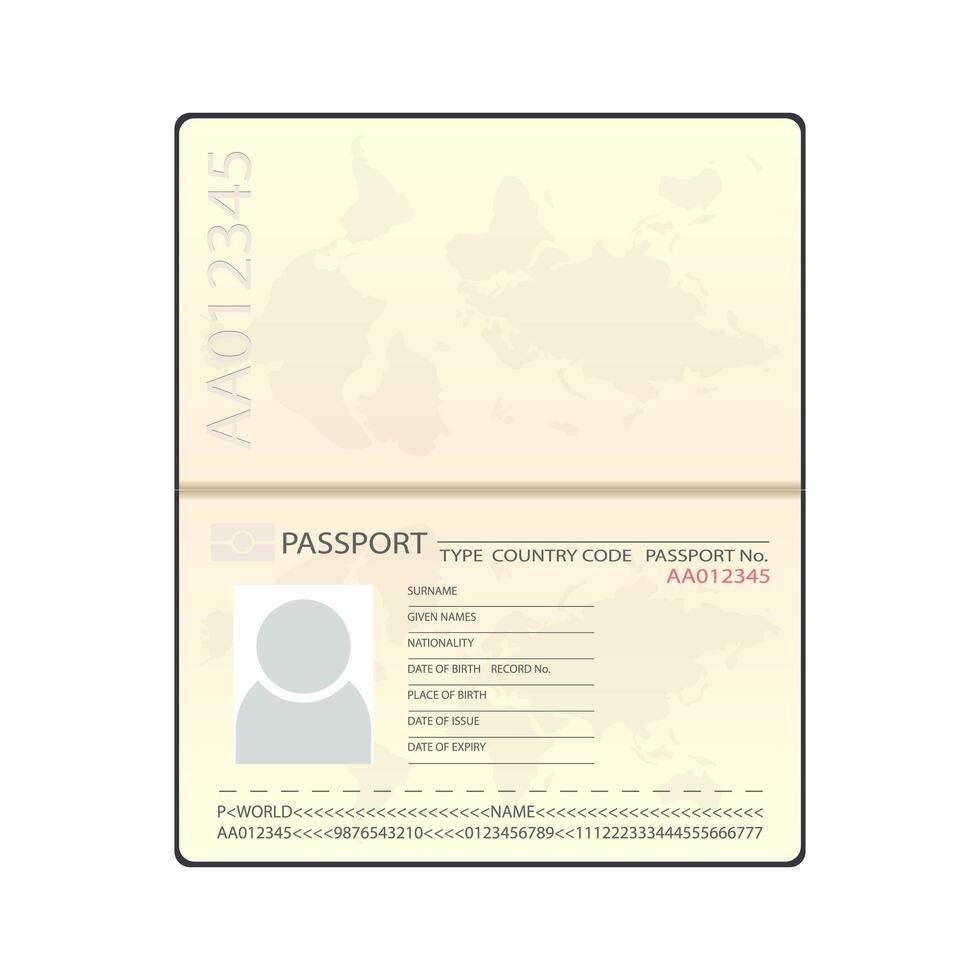 Blank open passport template isolated vector illustration. Document for travel and immigration illustration