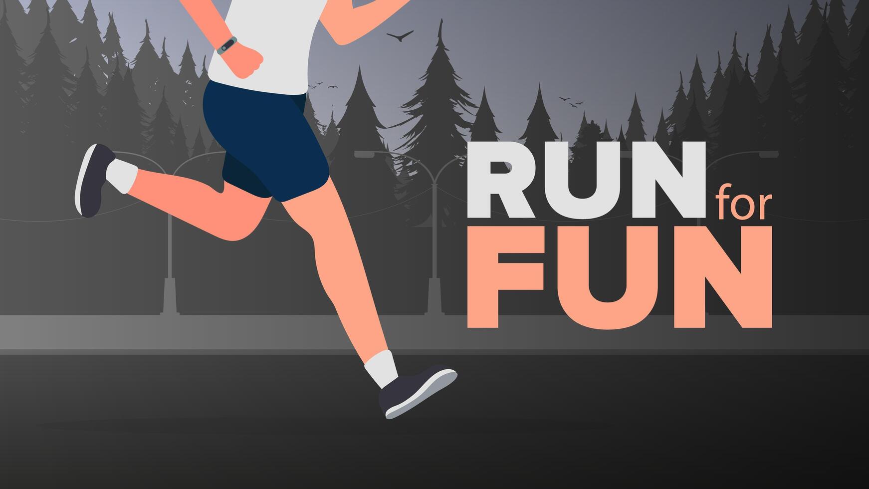 Run for fun banner. The guy is running. Running legs close-up. . vector