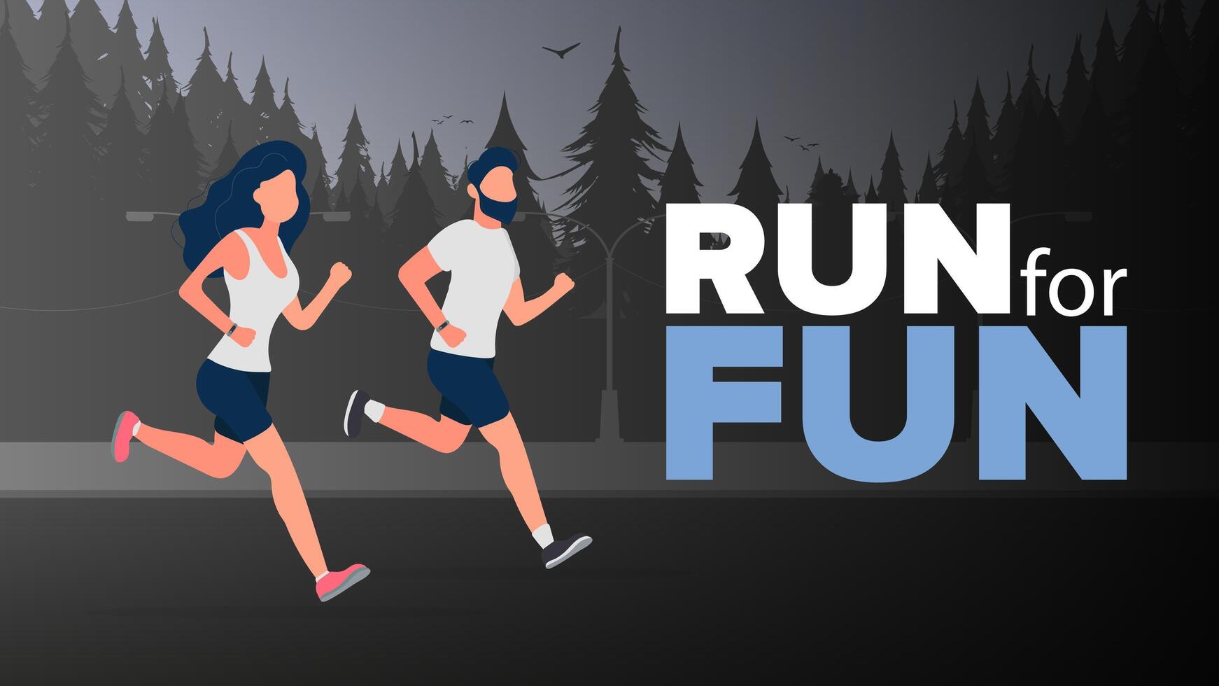 Run for fun banner. The guy and the girl are running. A man and a woman in shorts and a t-shirt jogging. . vector