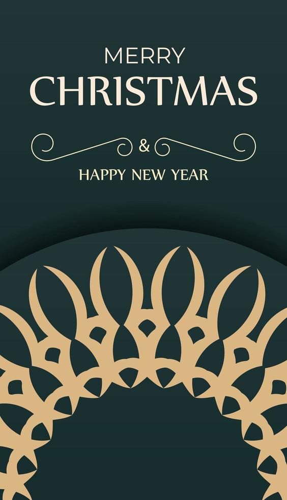 folleto festivo feliz año nuevo en color verde oscuro con adorno amarillo vintage vector