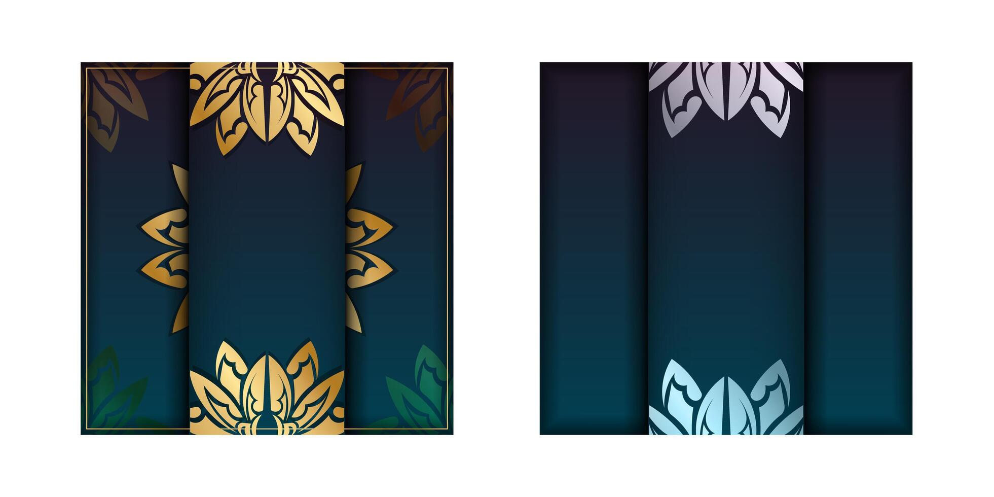 Brochure template with gradient blue color with mandala gold pattern for your congratulations. vector