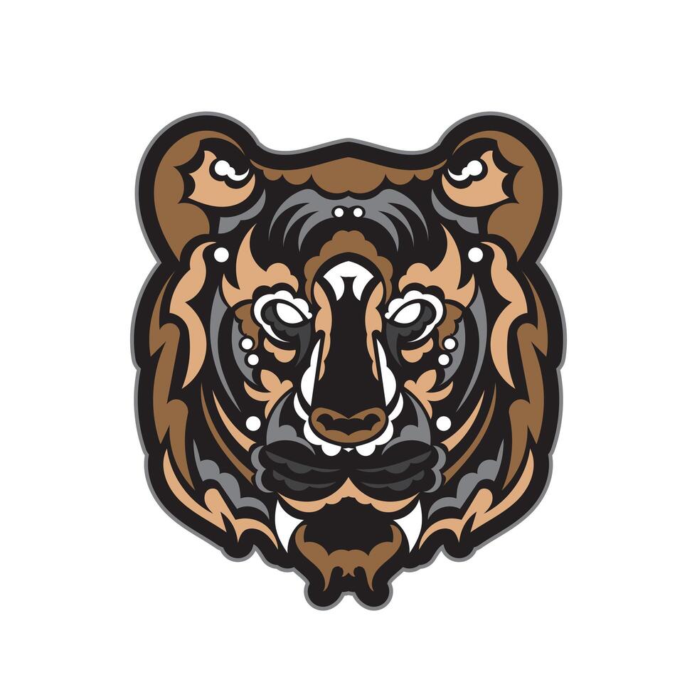 la cara coloreada de un león, compuesta de patrones. estampado de cabeza de tigre. para camisetas, fundas de teléfono y tazas. vector