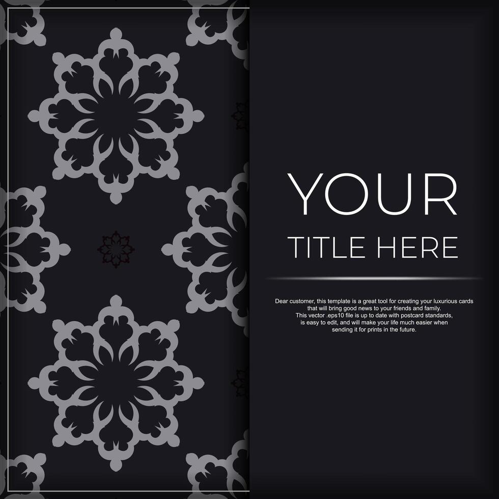 Dark invitation card design with silver Indian ornament. Elegant and classic vector elements ready for print and typography.