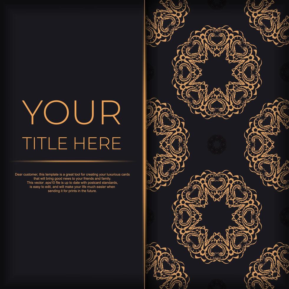 Black luxury postcard design with vintage Indian ornament. Can be used as background and wallpaper. Elegant and classic vector elements ready for print and typography.