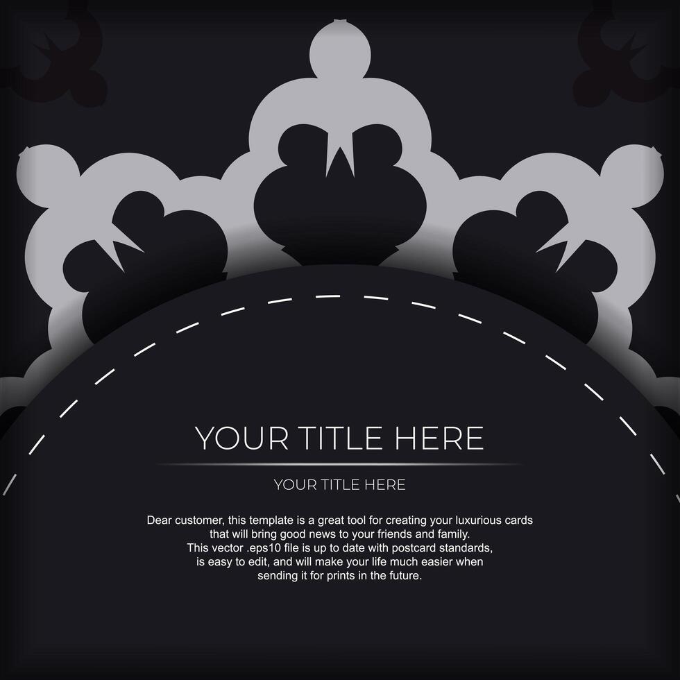 Dark postcard design with abstract silvery ornament. Elegant and classic elements are great for decoration. vector