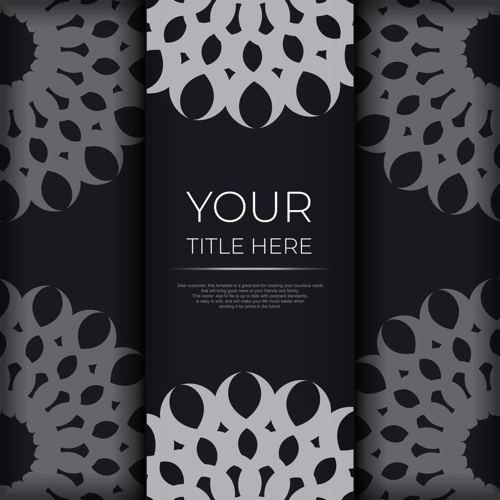 Dark invitation card design with abstract silvery ornament. Elegant and classic vector elements are great for decoration.