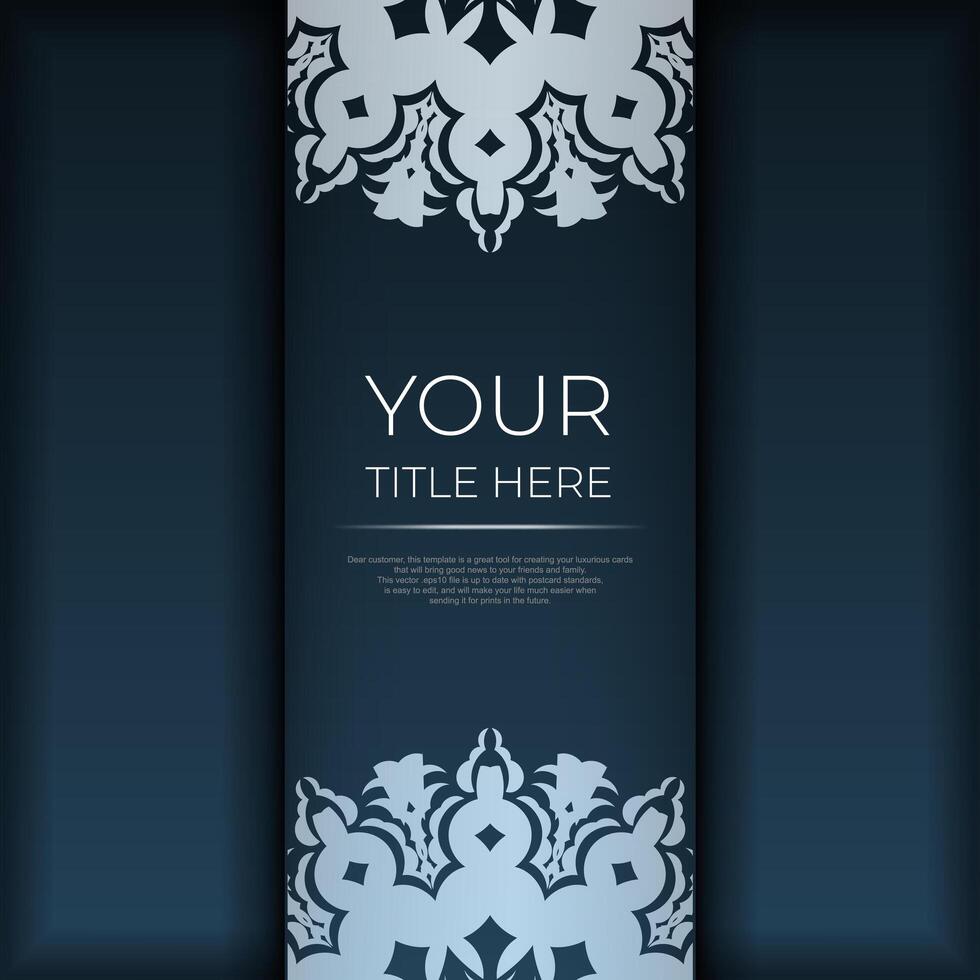 Dark blue invitation card template with white abstract ornament. Elegant and classic vector elements are great for decoration.
