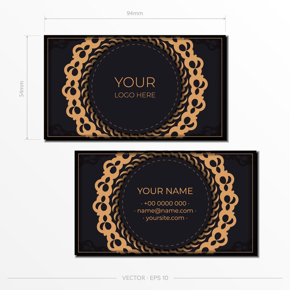 Template Black Presentable Business Cards. Decorative business card ornaments, oriental pattern, illustration. vector