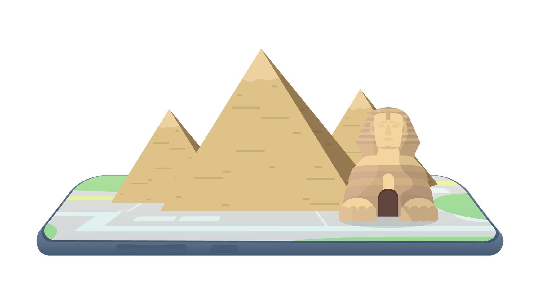 mapa en el teléfono inteligente. pirámides egipcias en el mapa. vector. vector