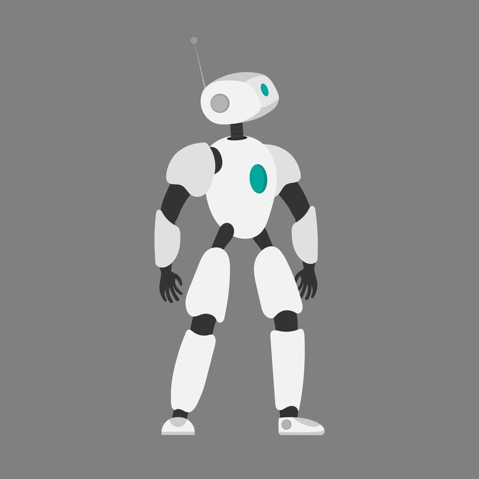 Vector illustration of a robot. Futuristic white robot. Isolated on a gray background. The concept of the future, artificial intelligence and technology.