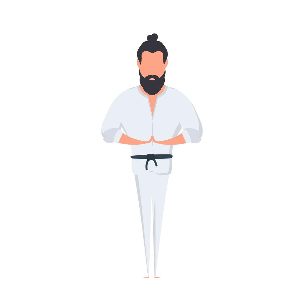 un hombre con un kimono blanco. maestro de kung-fu. aislado sobre fondo blanco. vector. vector