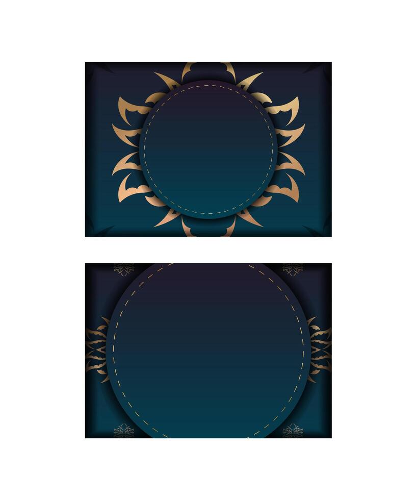 Gradient Blue Gradient Brochure Template with Greek Gold Pattern prepared for typography. vector