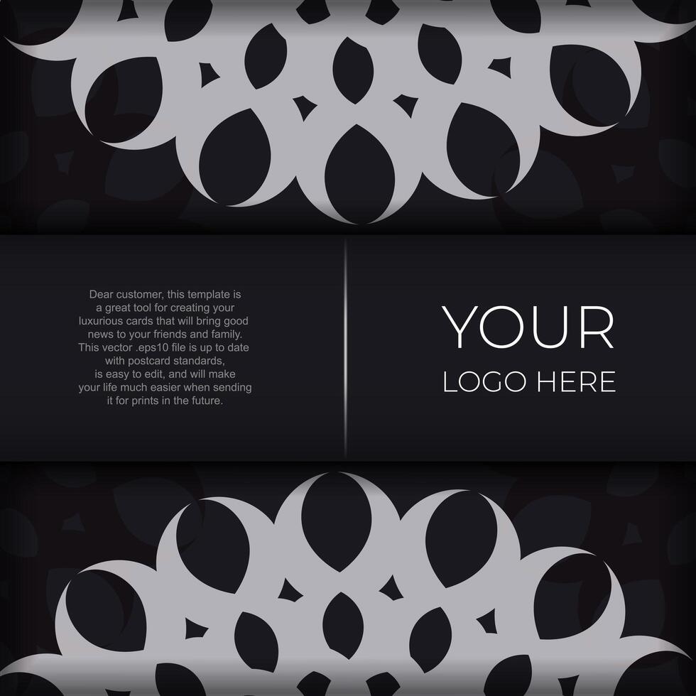 Dark invitation card design with abstract silvery ornament. Elegant and classic elements are great for decoration. vector