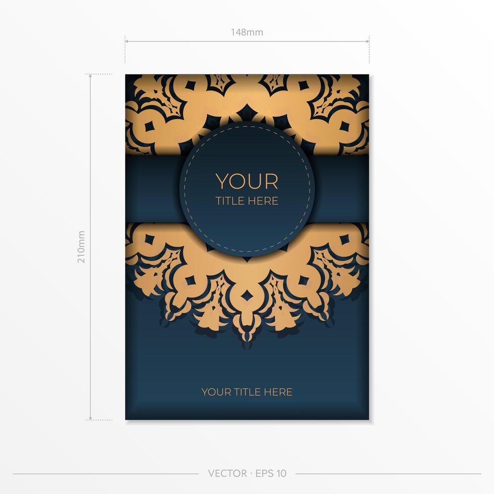 Dark blue invitation card template with abstract ornament. Elegant and classic elements ready for print and typography. Vector illustration.