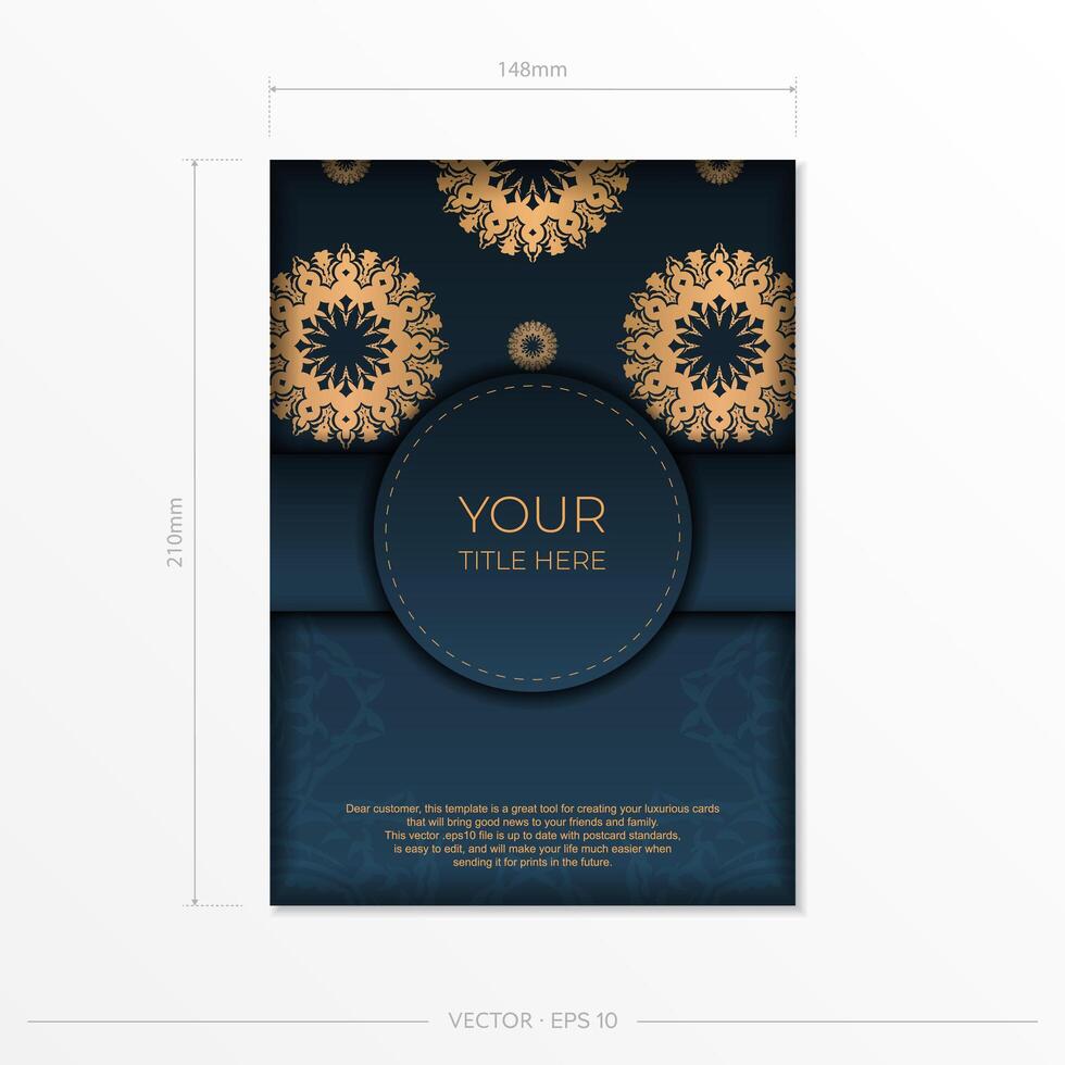 Dark blue invitation card template with abstract ornament. Elegant and classic vector elements ready for print and typography.