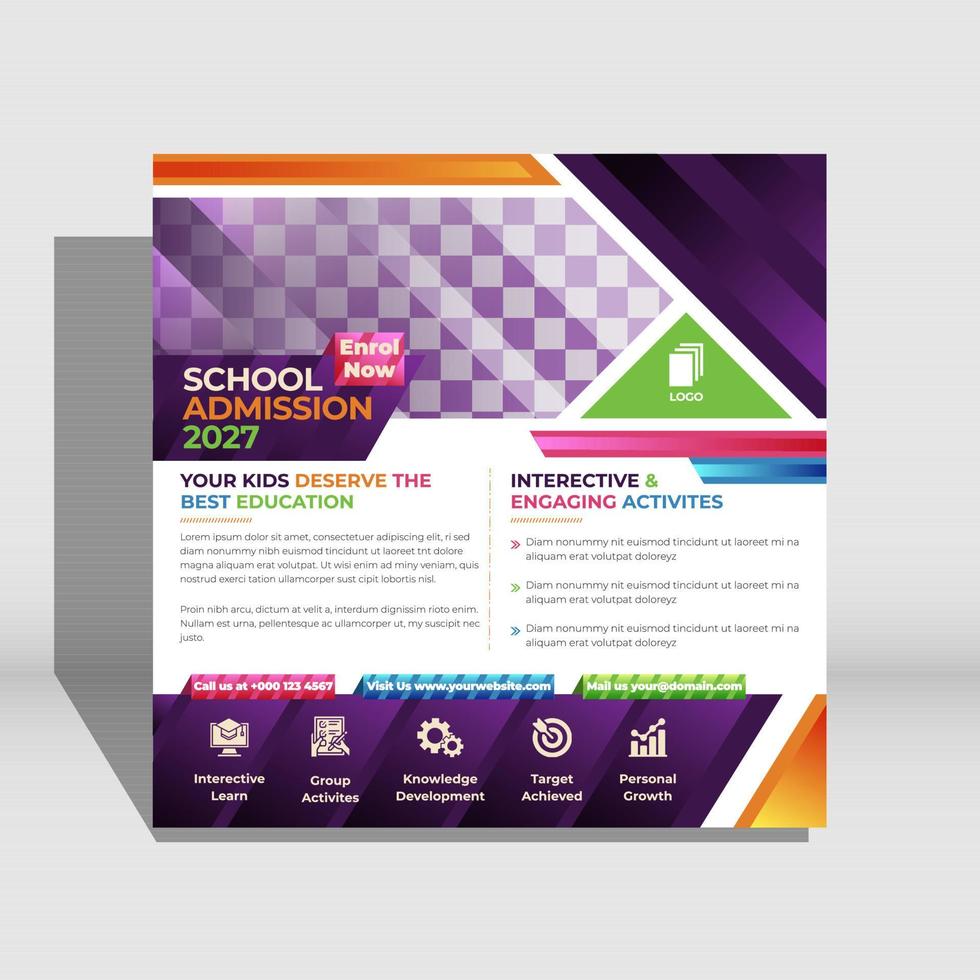 purple pink colorful gradient school admission kids care Flyer premium template vector