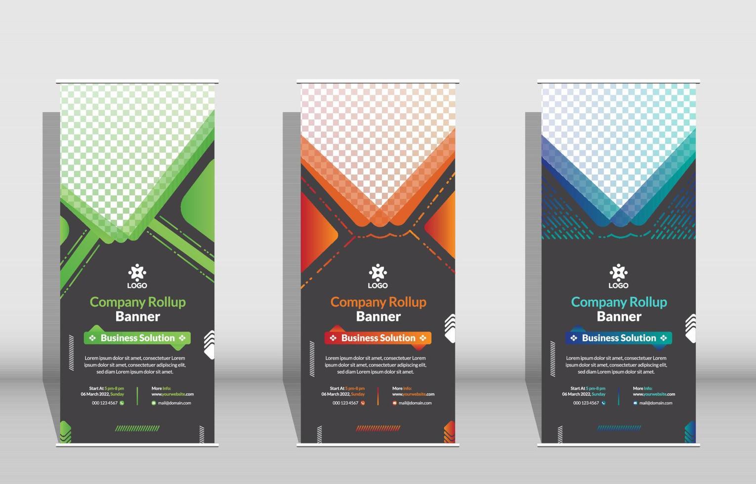 Green gradient Vertical roll up or stand banner xbanner template business theme layout brochure Premium Vector