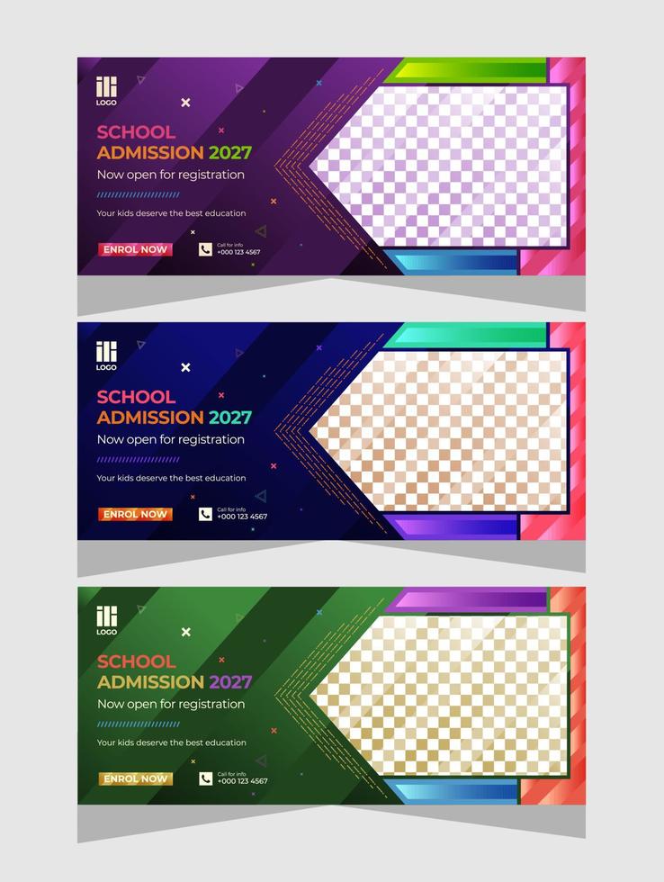 purple pink colorful gradient school admission kids care Billboard Banner  cover premium template vector