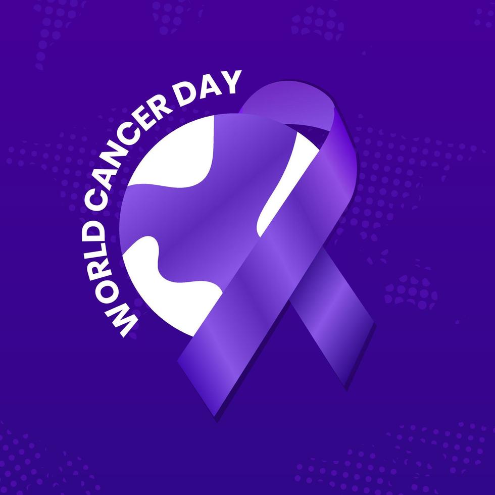 Illustration Of 4 February World Cancer Day Lavender Ribbon Concept Design Poster, Social Media Post Or Banner Background. vector