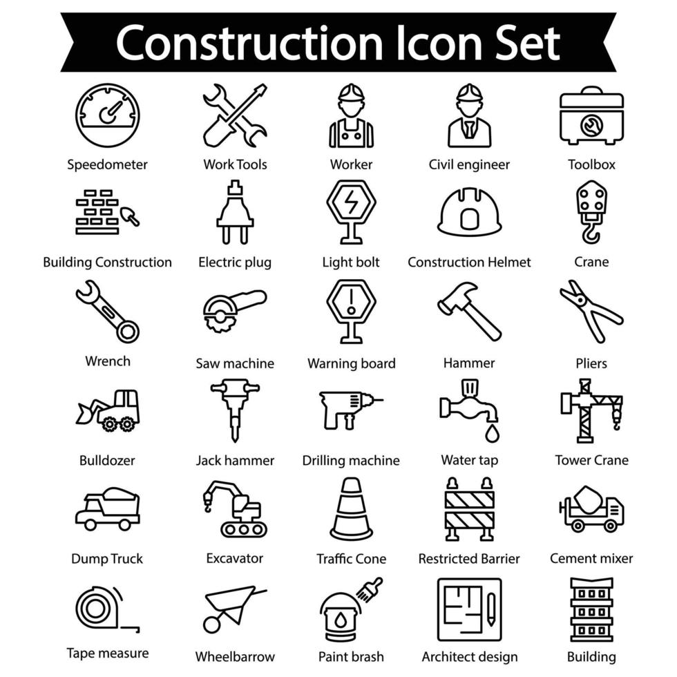 conjunto de iconos de línea de construcción vector