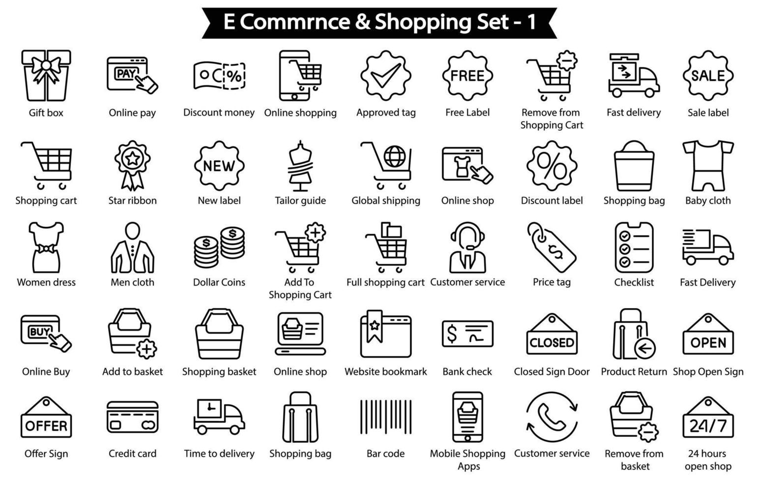 E Commrnce And shopping Line Icon Set vector