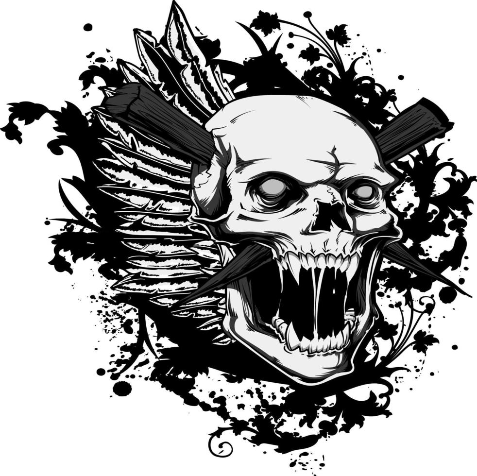 Skull tattoo black and white crosses vector