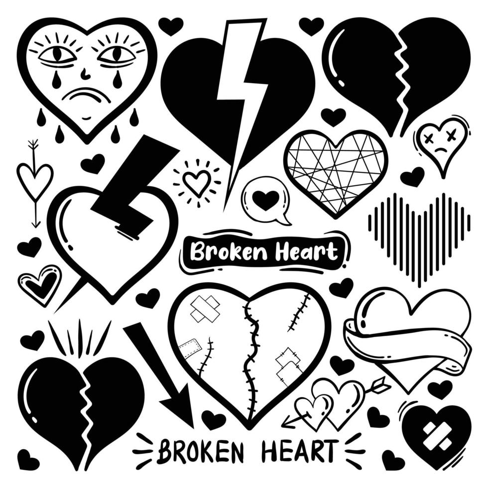 doodle vector libre de colección de elementos de corazón roto
