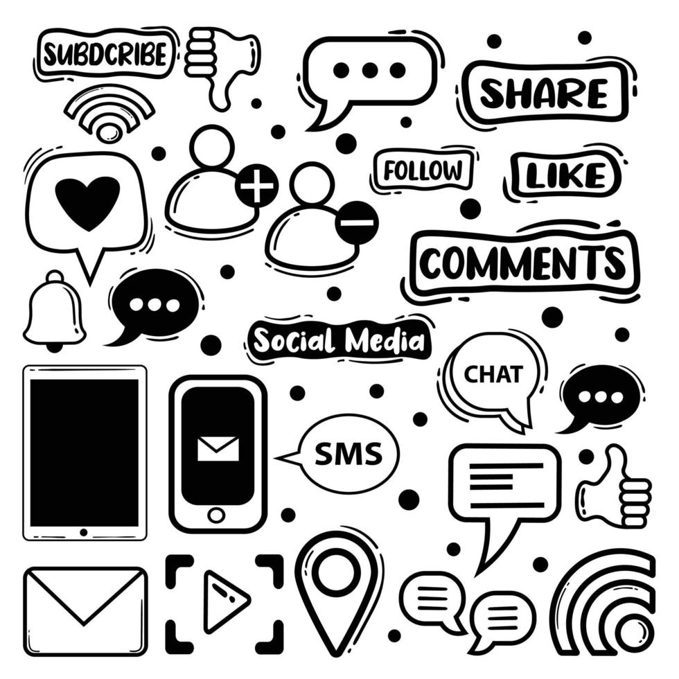 Abstract scribble social media icons hand drawn doodle Free Vector