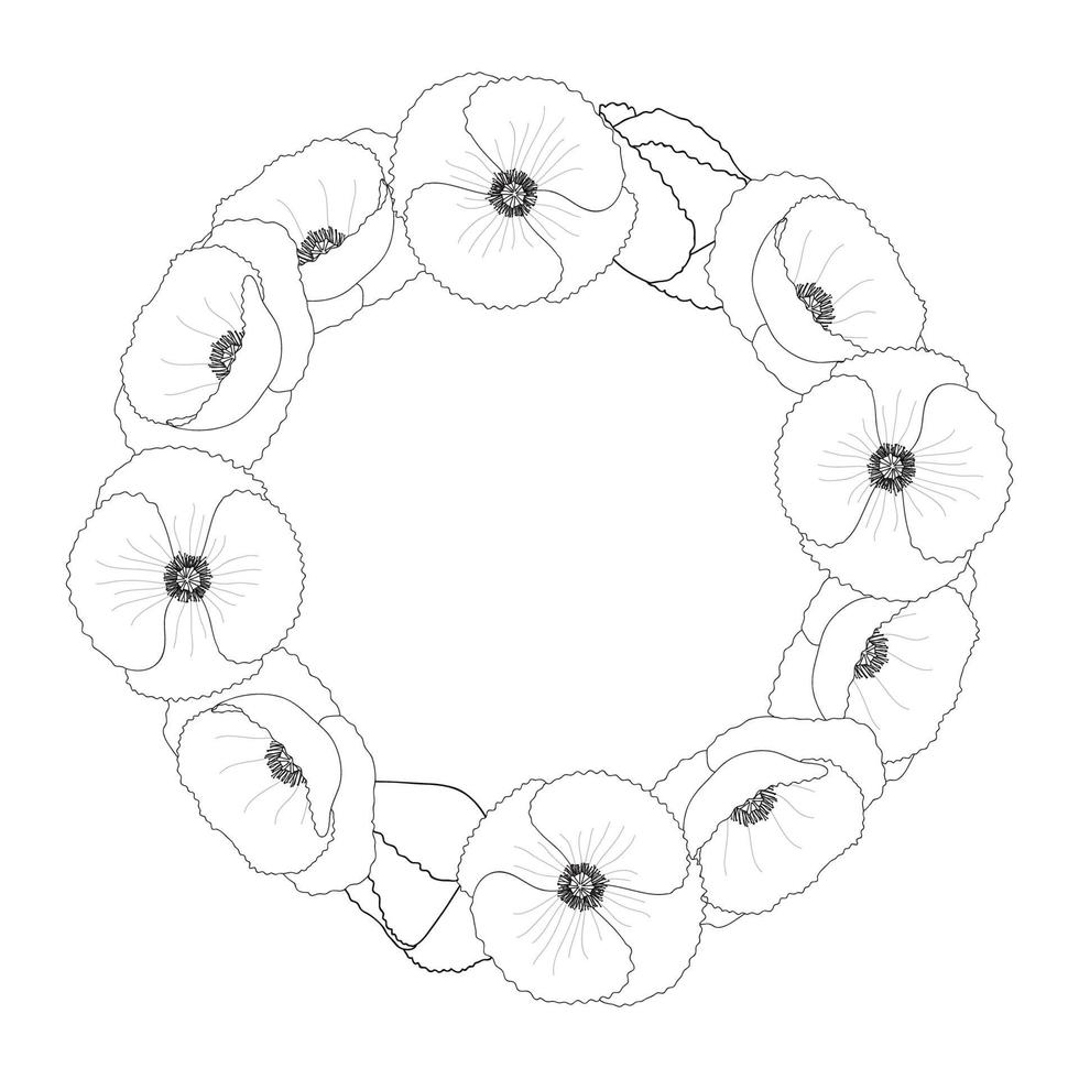 Red Corn Poppy Weath Outline vector