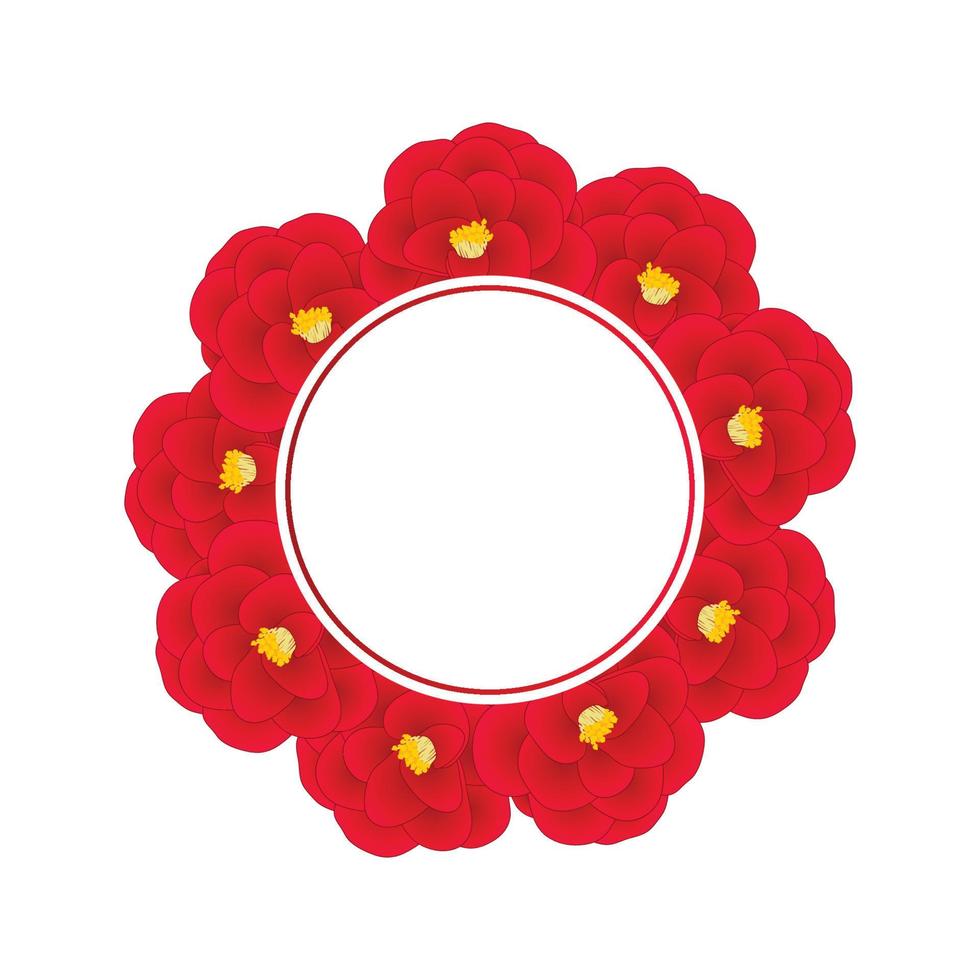 corona de banner de flor de camelia roja vector