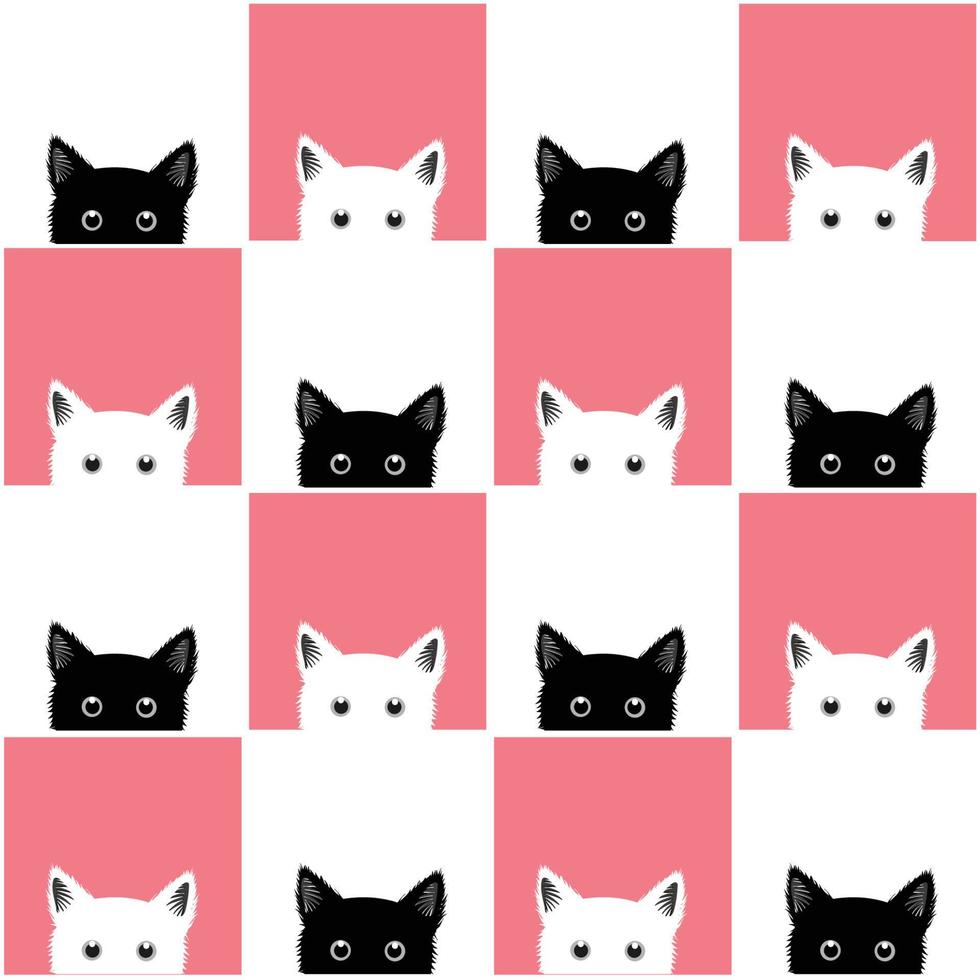 Black White Pink Cat Chess board Background vector