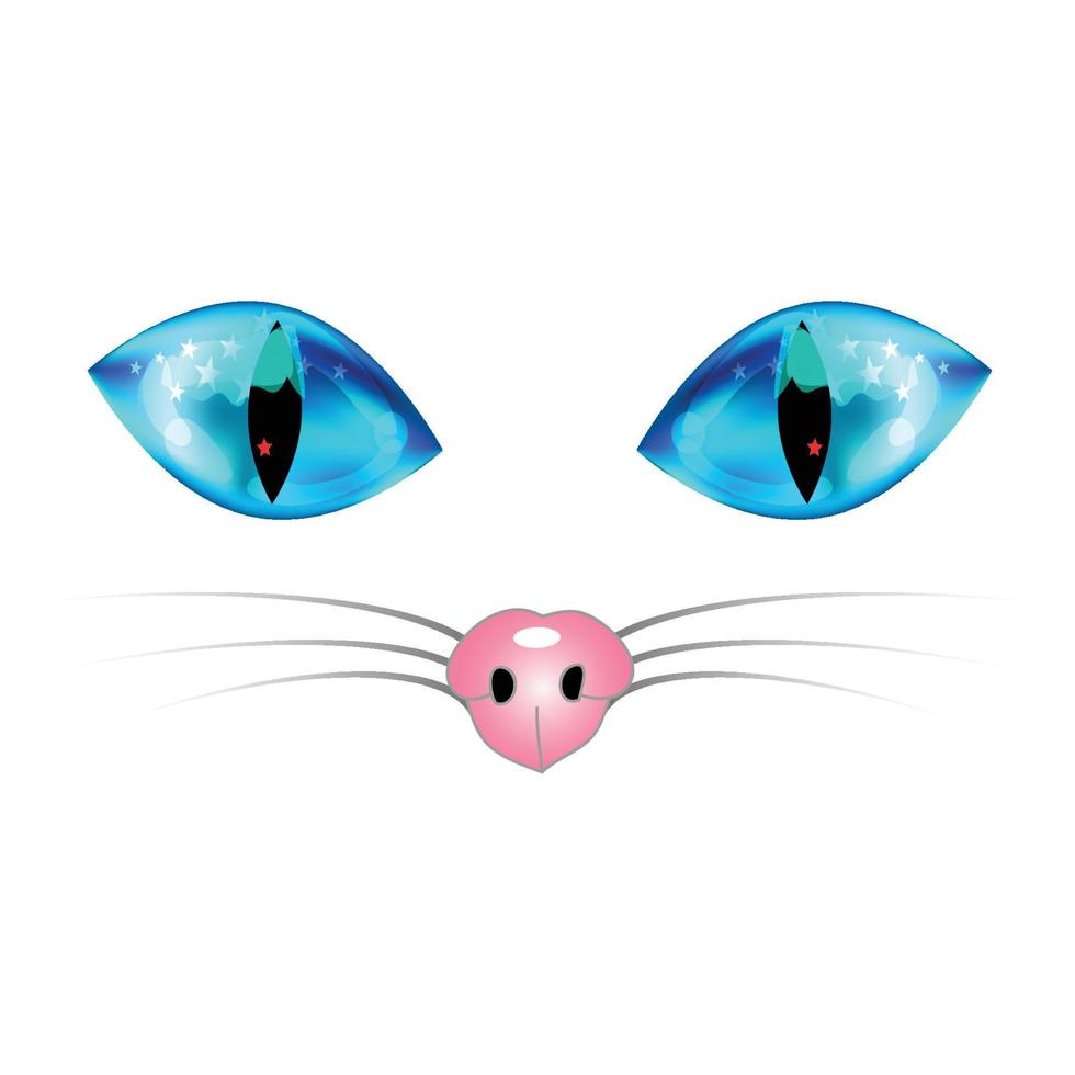 White Cat with Blue Eyes, Pink Nose and White Whisker. Vector Illustration.