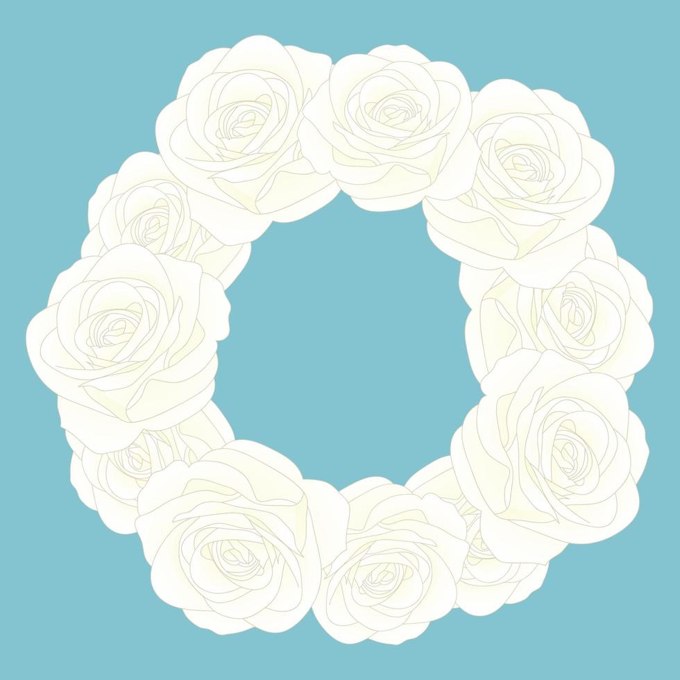 corona de flores de rosas blancas vector