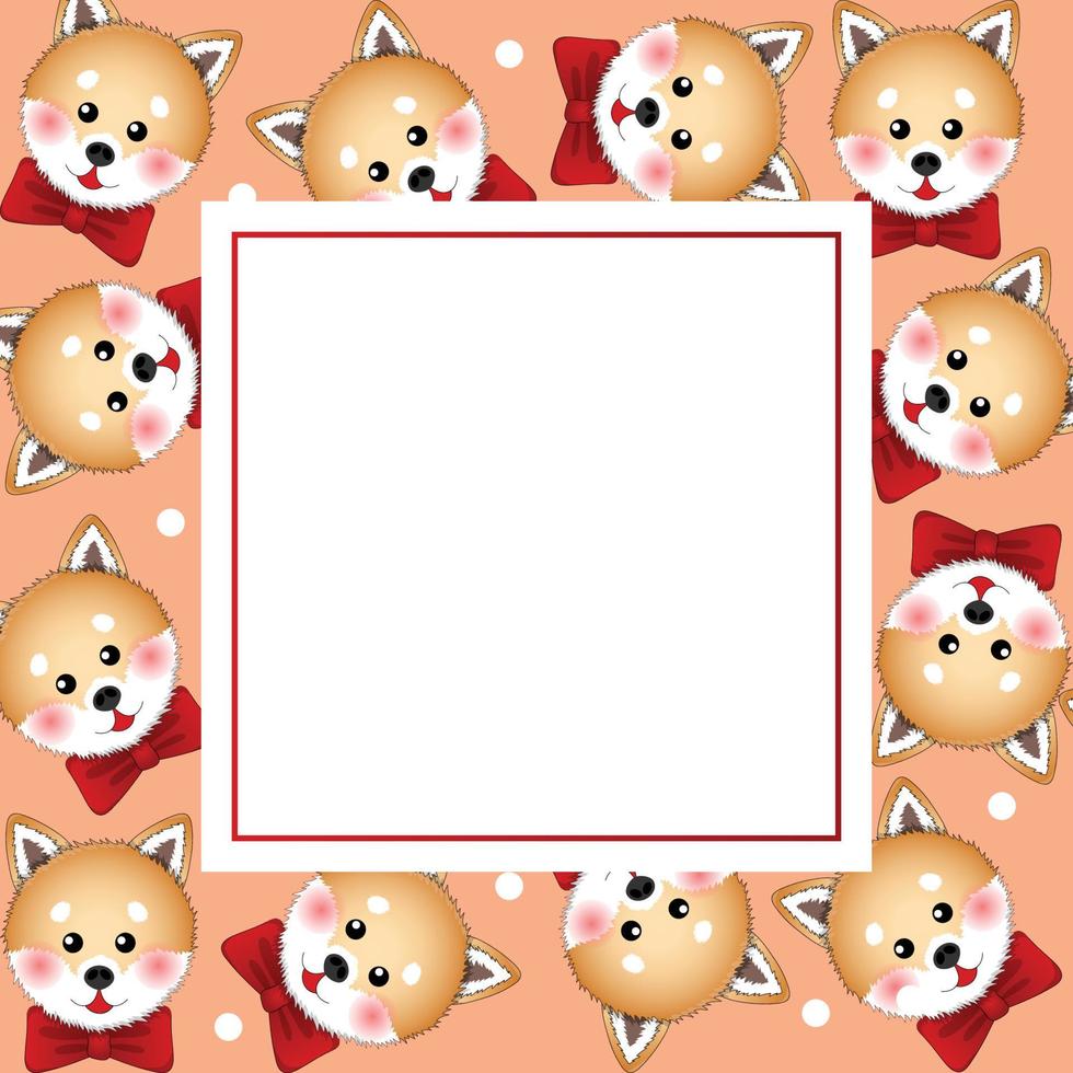perro shiba inu con cinta roja en tarjeta de banner naranja vector