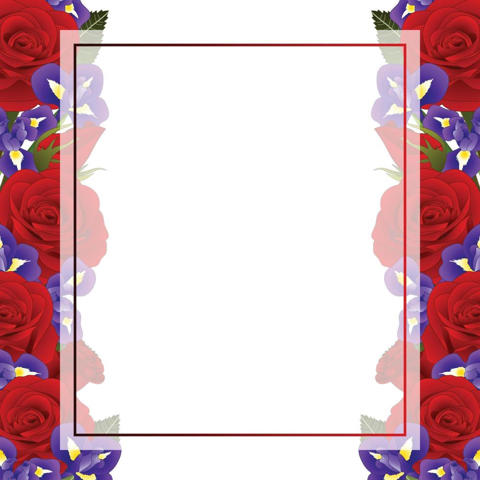 Red Rose and Iris Flower Banner Card Border vector