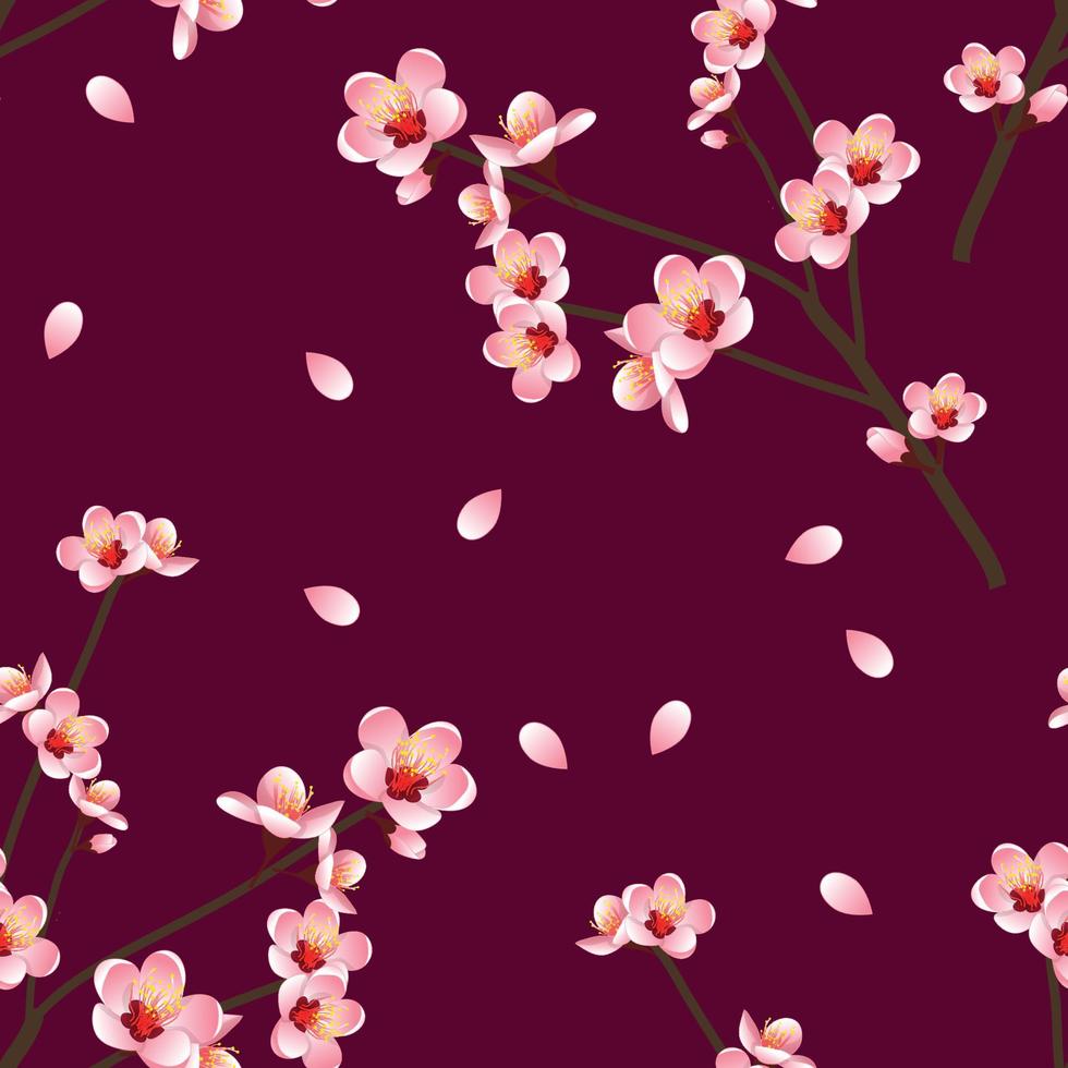 prunus persica - flor de durazno sobre fondo rojo violeta. vector