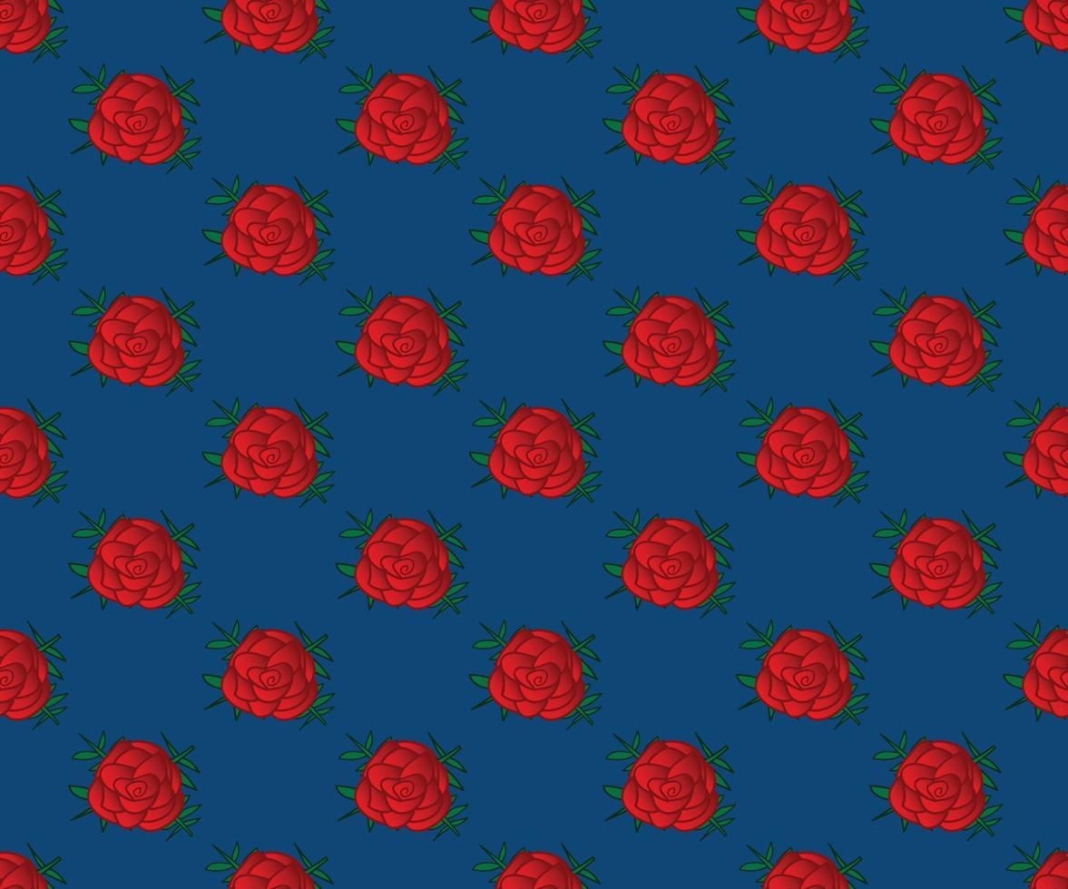 Red Rose Seamless on Indigo Blue Background vector