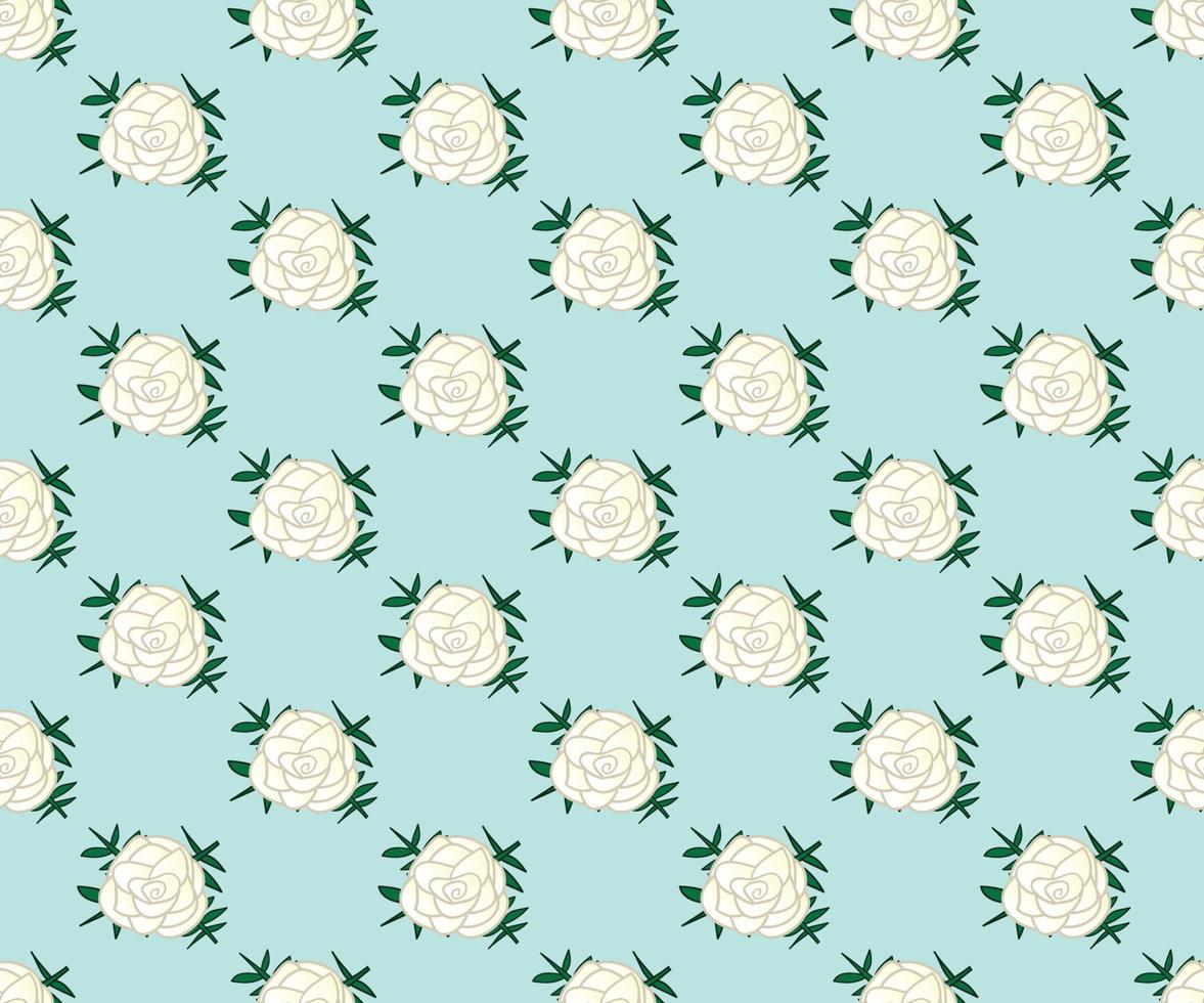 White Rose Seamless on Light Blue Background vector