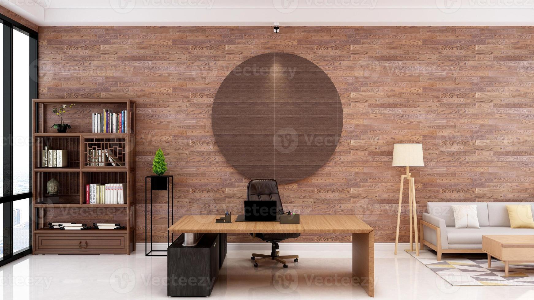 3d rendering modern business office manager room with 3d design interior for company wall logo mockup photo