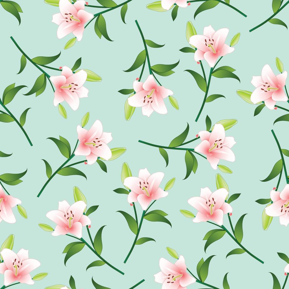 Pink Lily on Green Mint Background vector