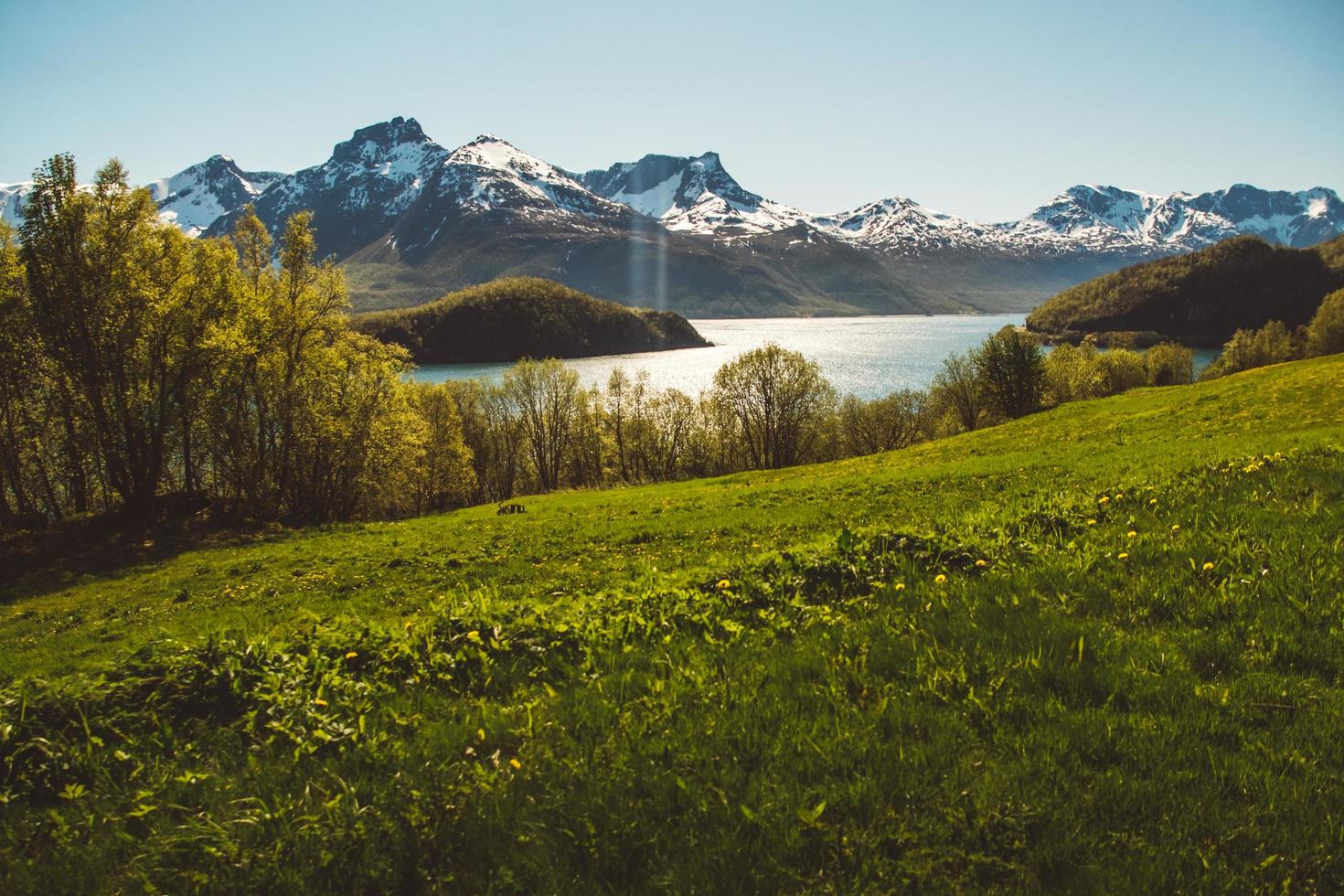 Norway mountains and landscapes on the islands Lofoten. Natural scandinavian landscape. Place for text or advertising photo